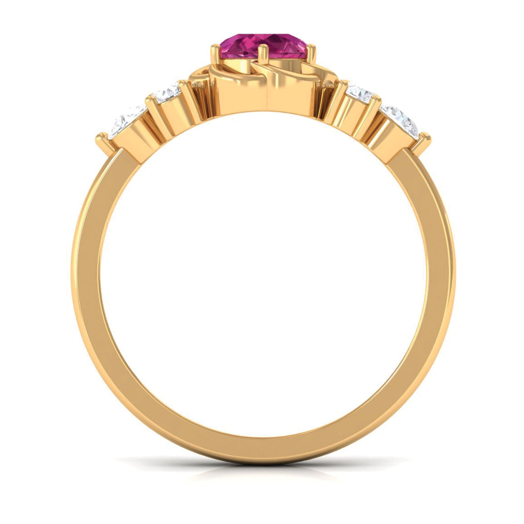 Pink Tourmaline Ring – Floral Gemstone Diamond Accent | Sterling Silver & Gold