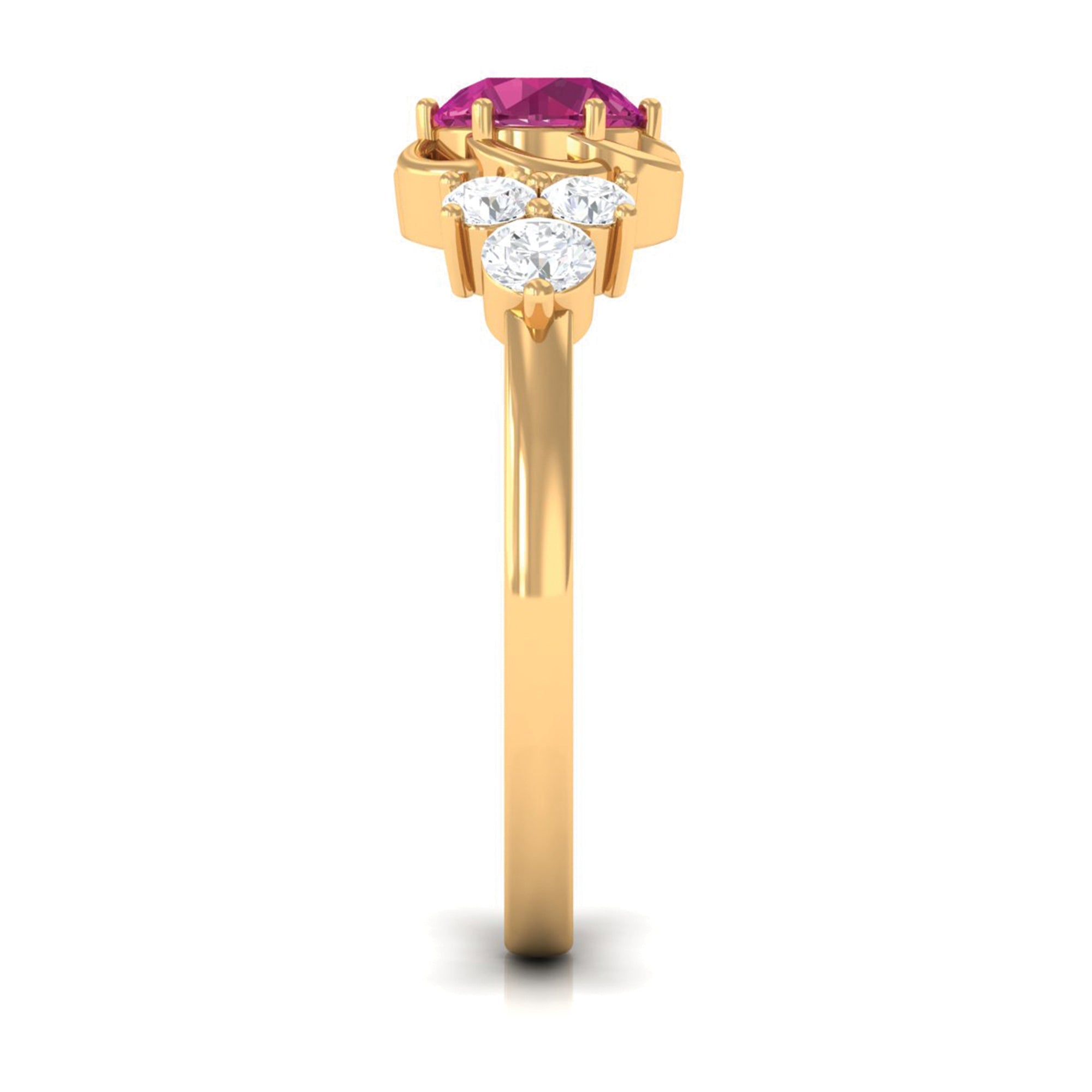Pink Tourmaline Ring – Floral Gemstone Diamond Accent | Sterling Silver & Gold