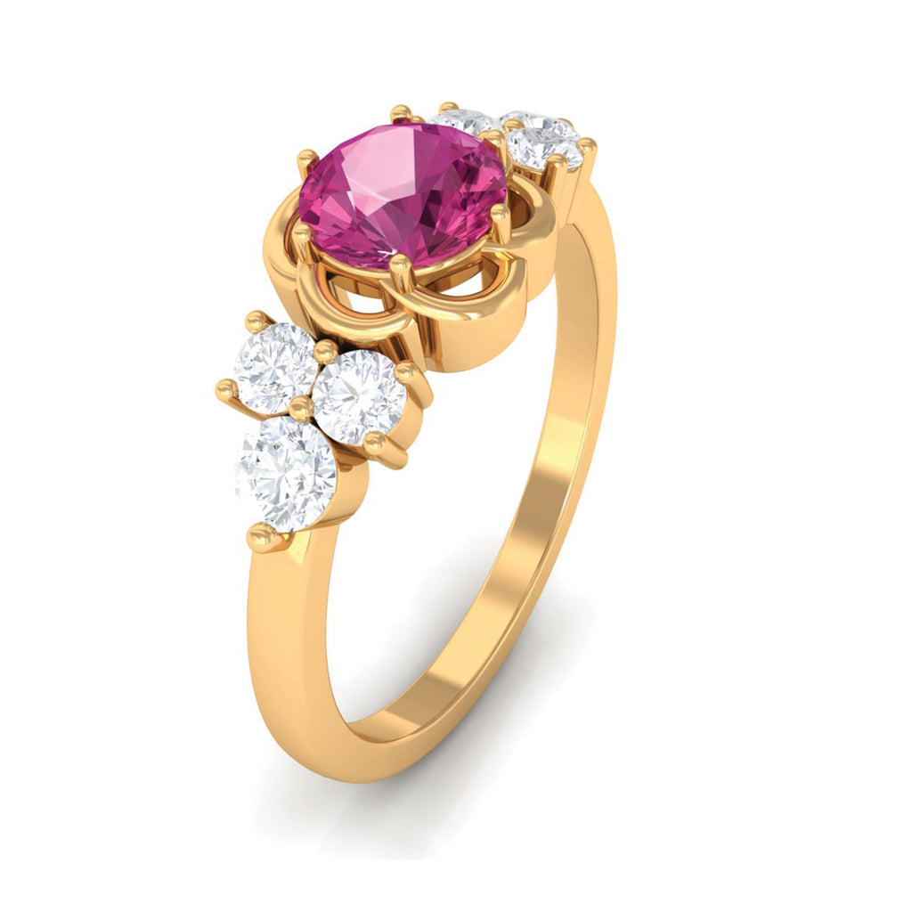 Pink Tourmaline Ring – Floral Gemstone Diamond Accent | Sterling Silver & Gold