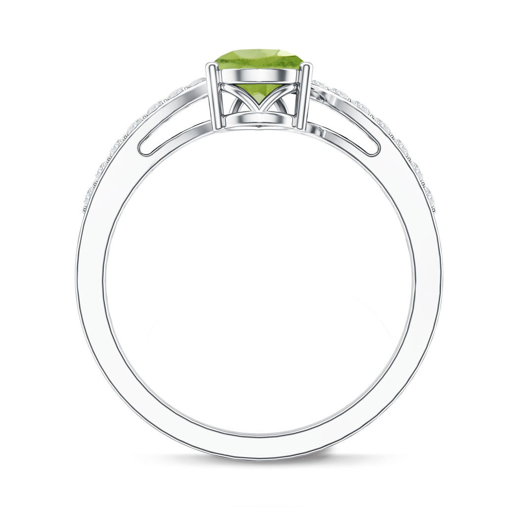 Peridot Engagement Ring - 1 Carat Pear Shaped Green Gemstone Ring with Diamond Bypass Shank