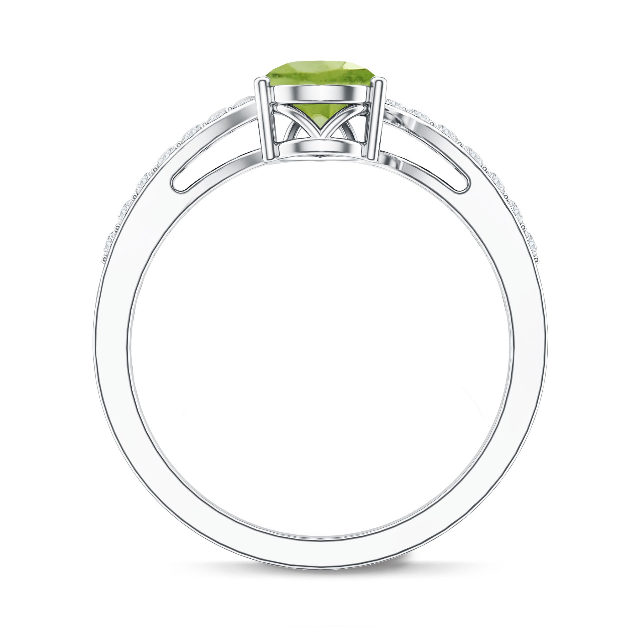 Peridot Engagement Ring - 1 Carat Pear Shaped Green Gemstone Ring with Diamond Bypass Shank