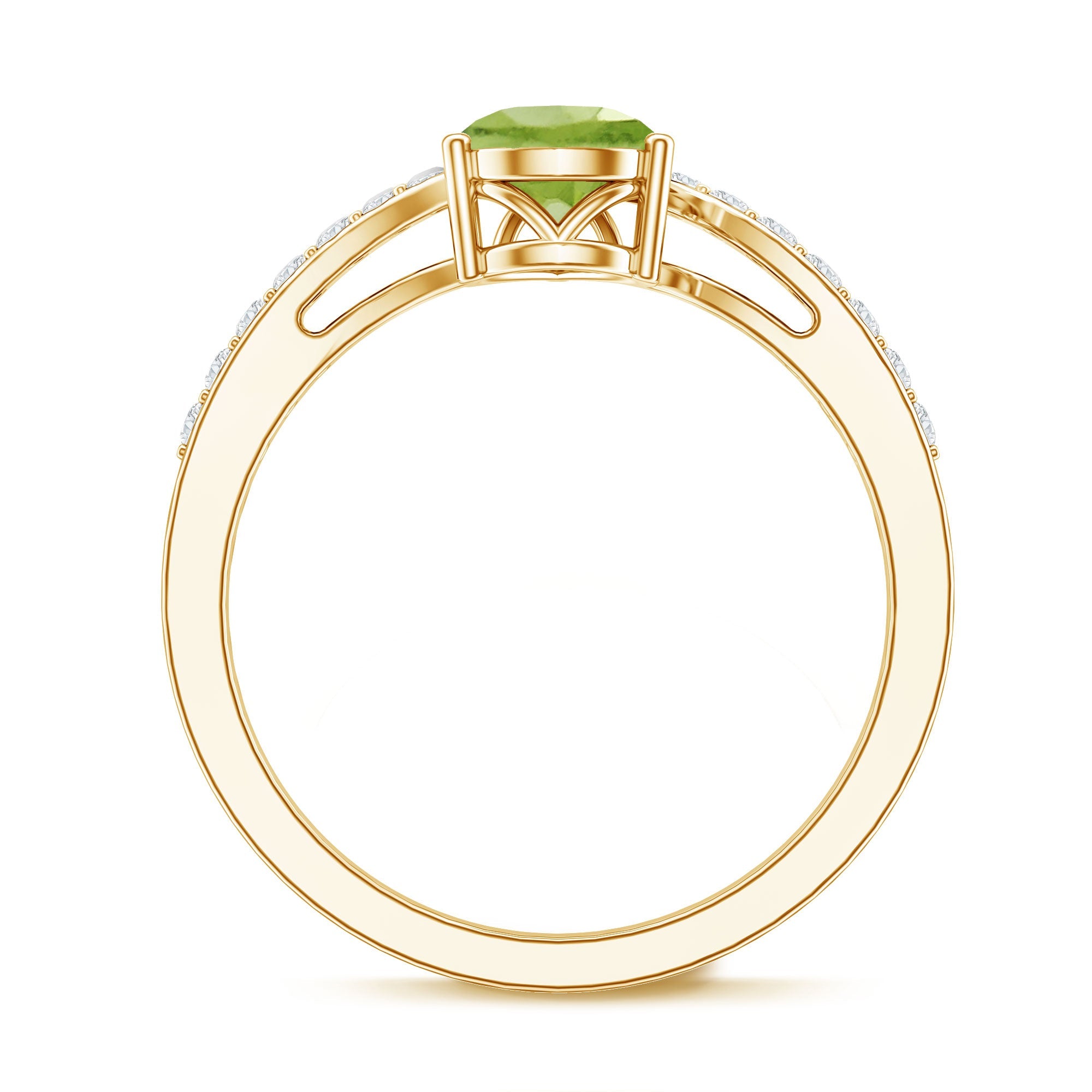 Peridot Engagement Ring - 1 Carat Pear Shaped Green Gemstone Ring with Diamond Bypass Shank