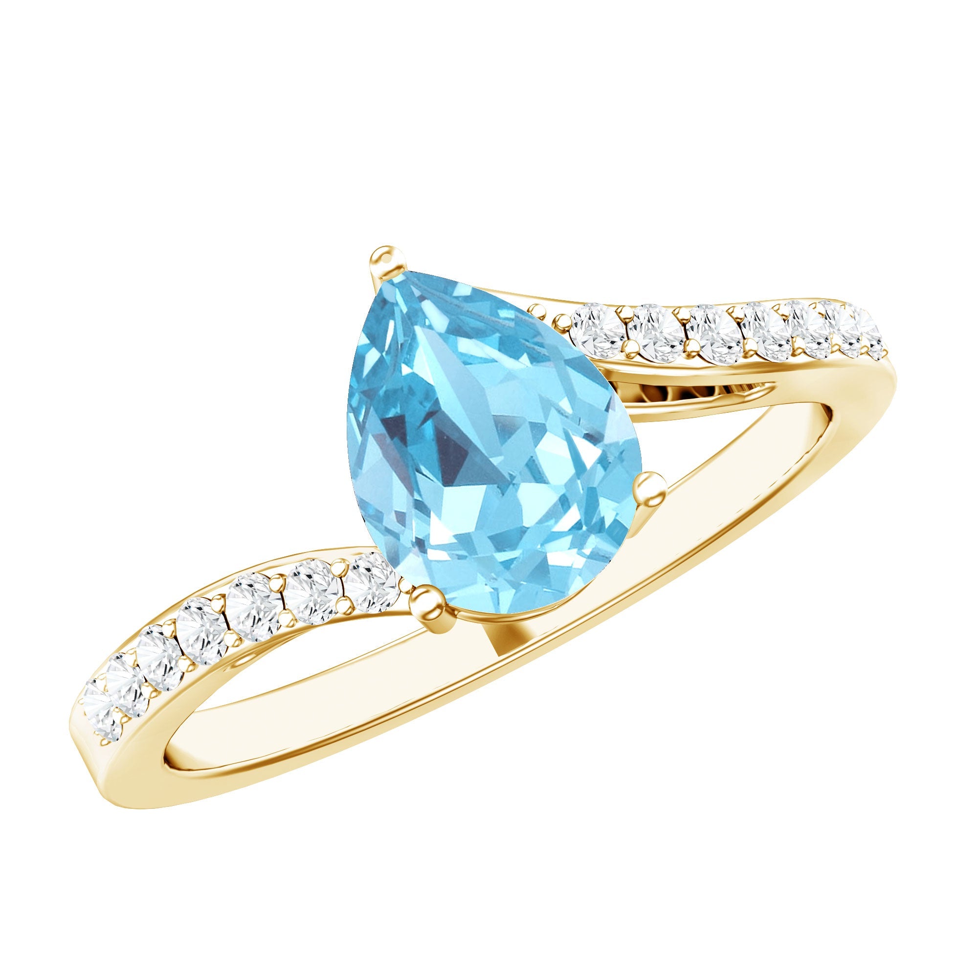 Pear Cut Aquamarine Ring – Elegant Teardrop Gemstone Ring with Diamond Accents