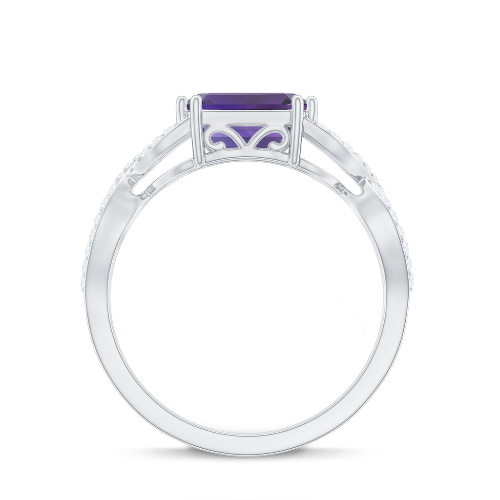 East West Style 1.4 Carat Emerald Cut Amethyst Engagement Ring with Diamonds