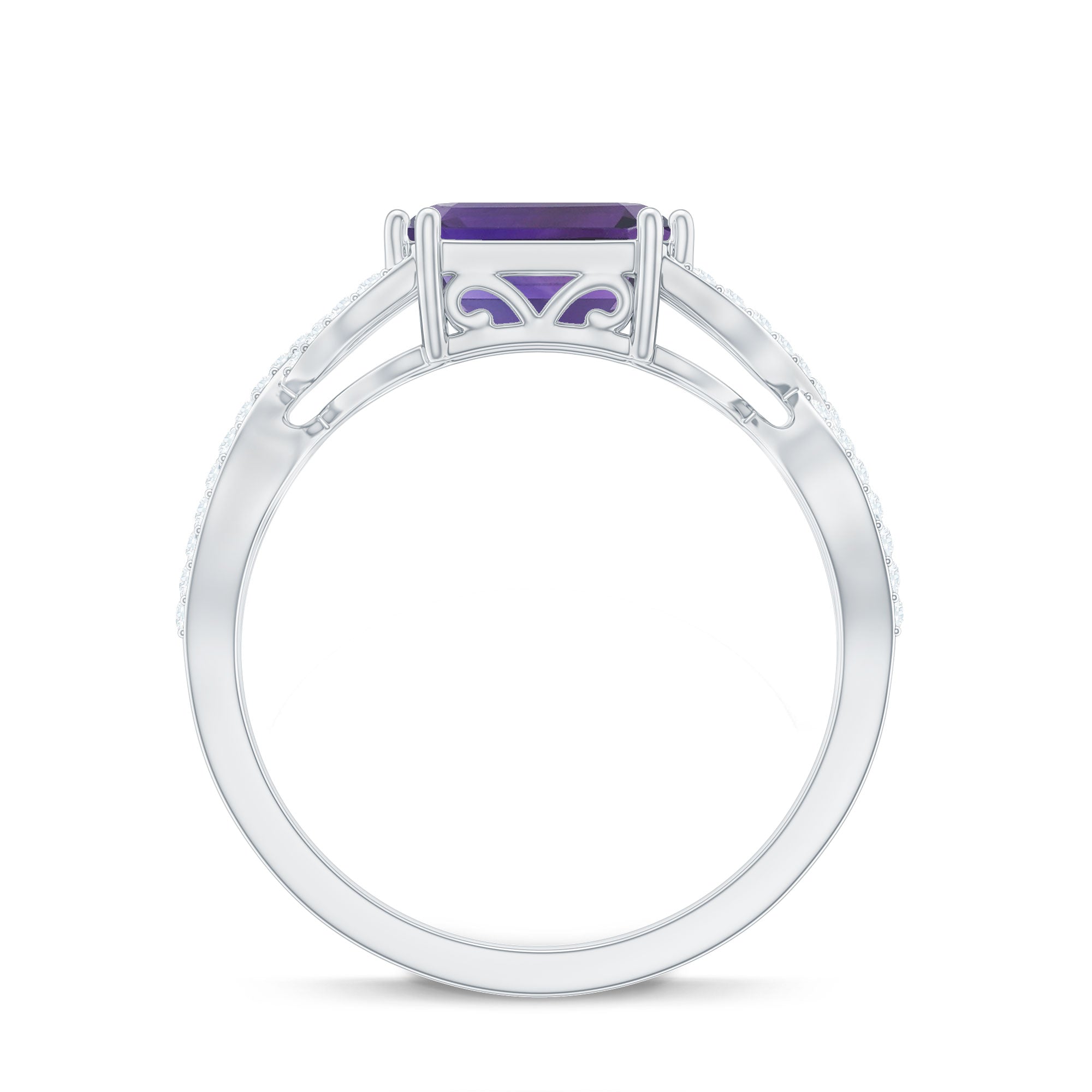 East West Style 1.4 Carat Emerald Cut Amethyst Engagement Ring with Diamonds