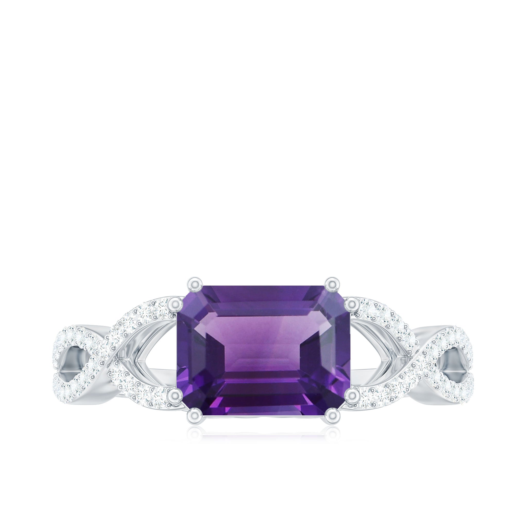 East West Style 1.4 Carat Emerald Cut Amethyst Engagement Ring with Diamonds