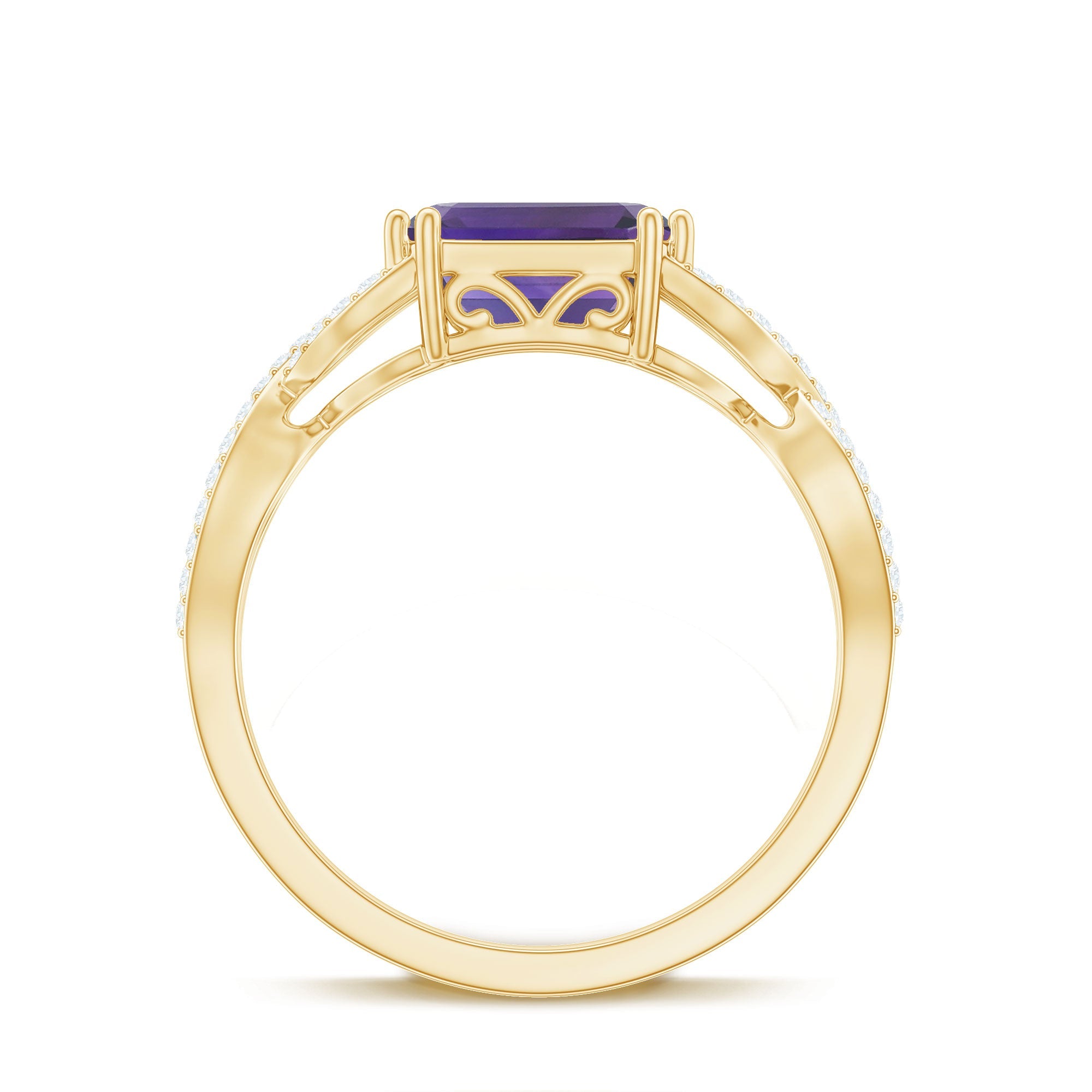 East West Style 1.4 Carat Emerald Cut Amethyst Engagement Ring with Diamonds