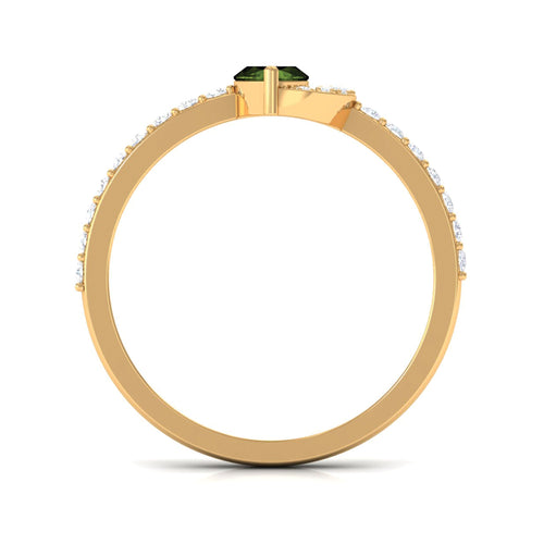 0.7 Carat Marquise Cut Peridot Ring with Diamond Accent