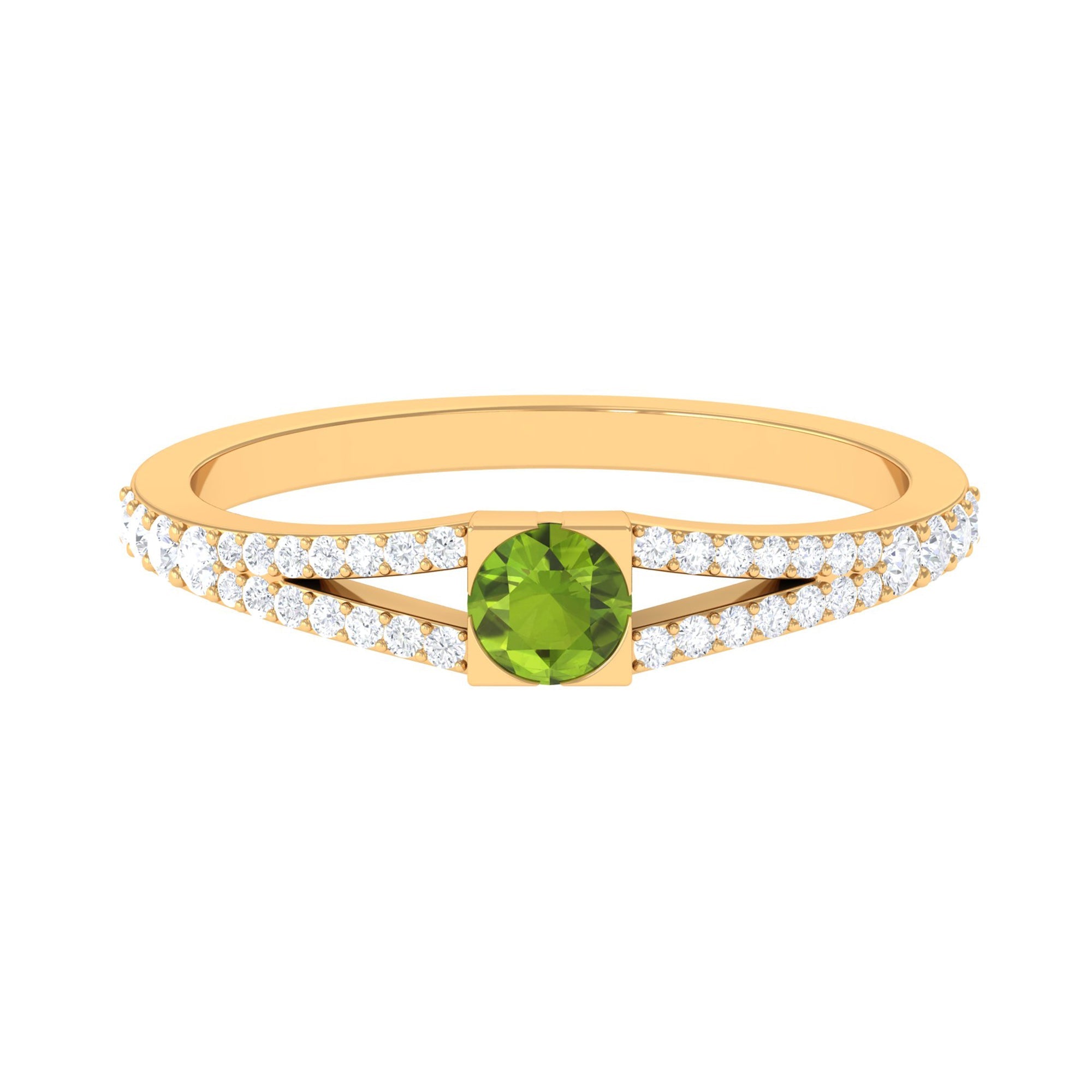 Peridot Promise Ring – 0.5 Carat Round Cut Peridot Split Shank Diamond Accent