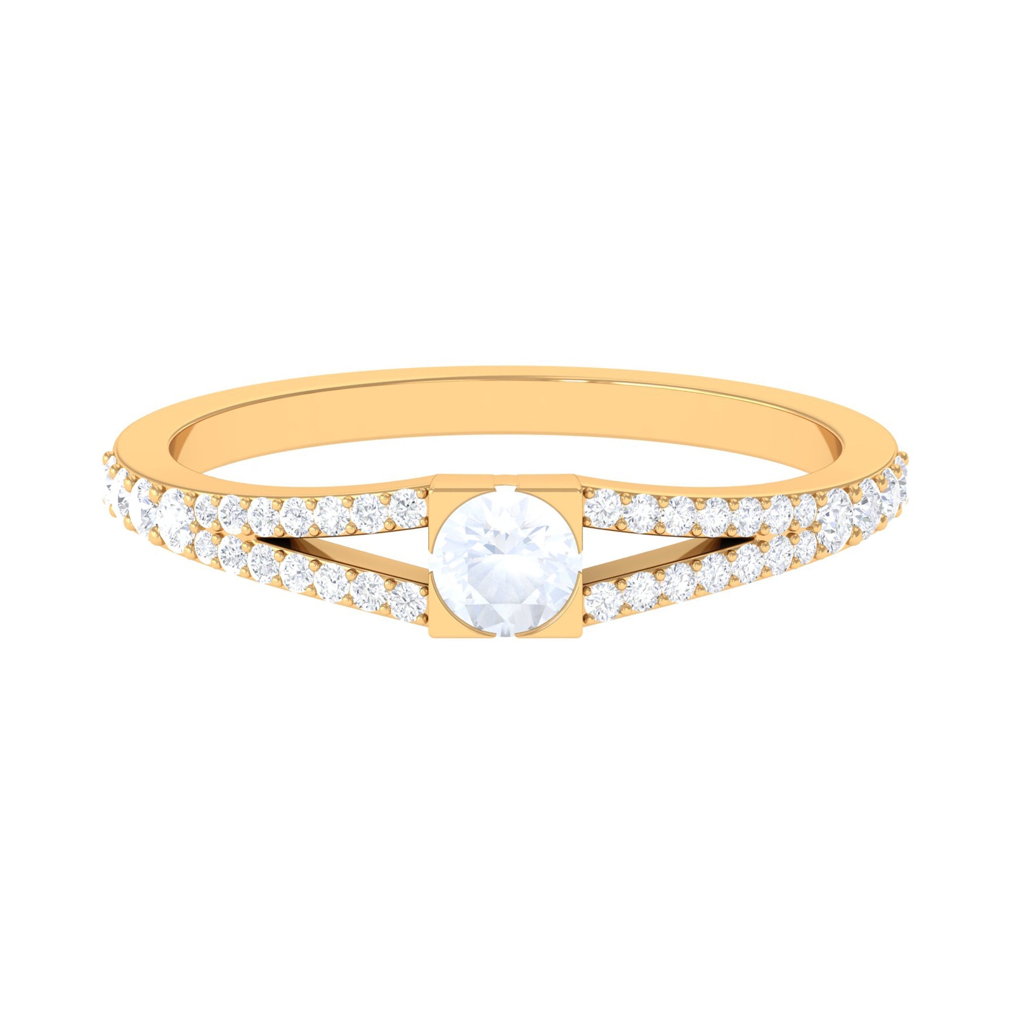 Moonstone Promise Ring – Minimalist Split Shank Ring with Brilliant Cut Diamonds