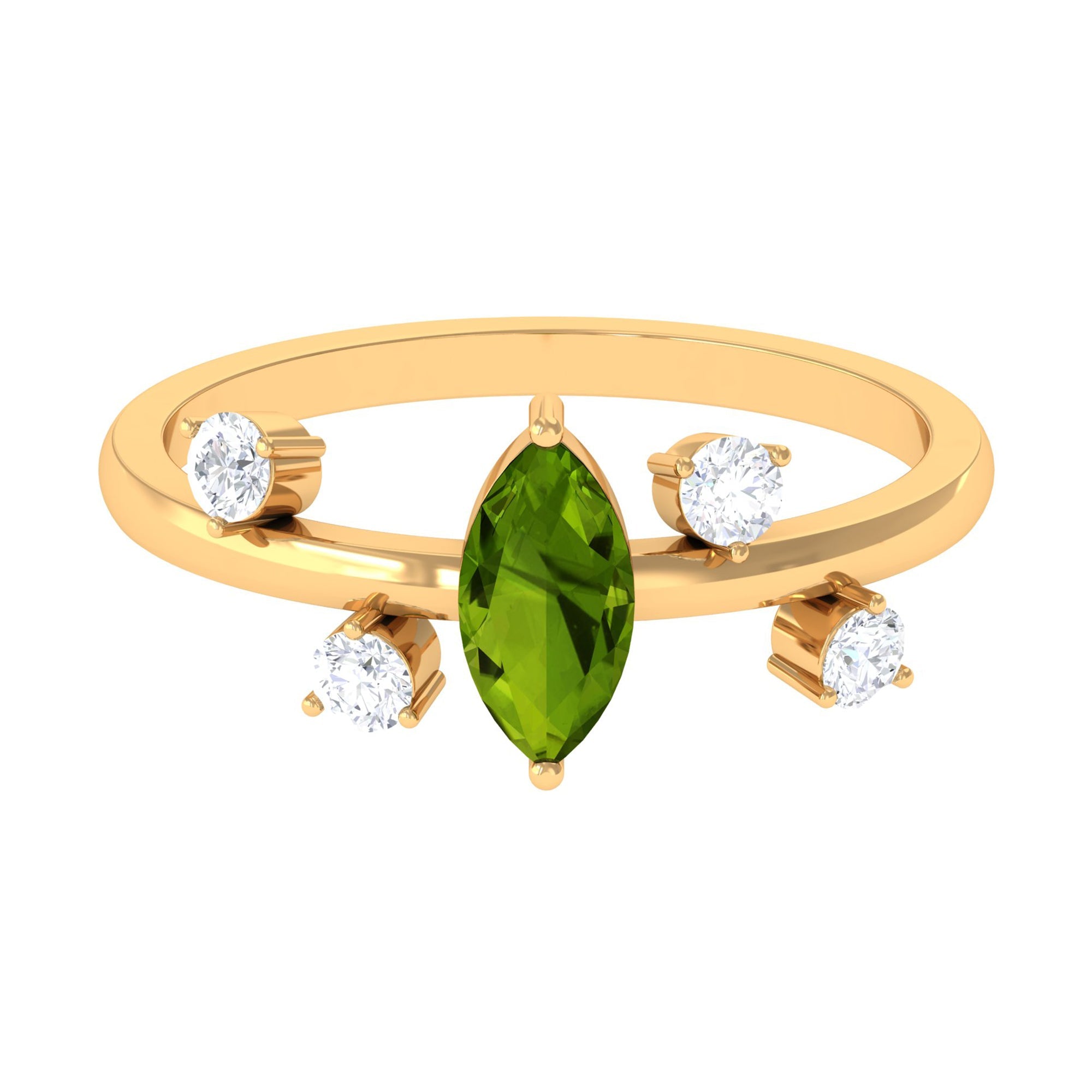 Marquise Cut Peridot Ring - Scatter Setting Jewelry with Diamond Contrast