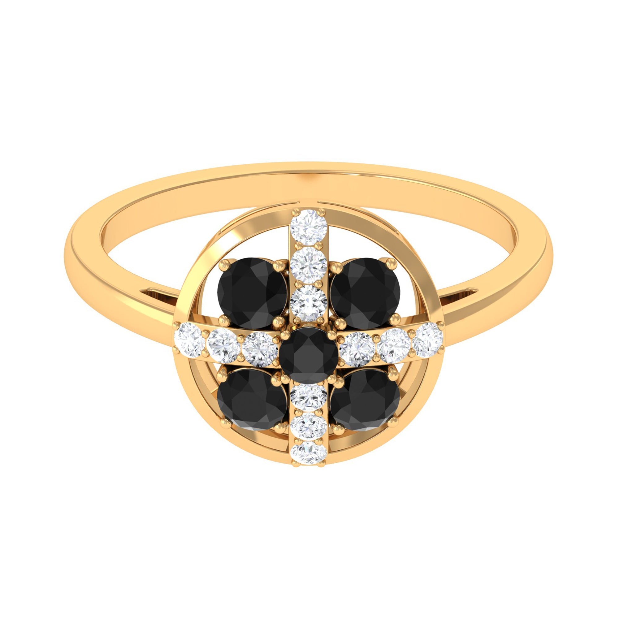 Round Black Spinel Contemporary Ring With Diamond