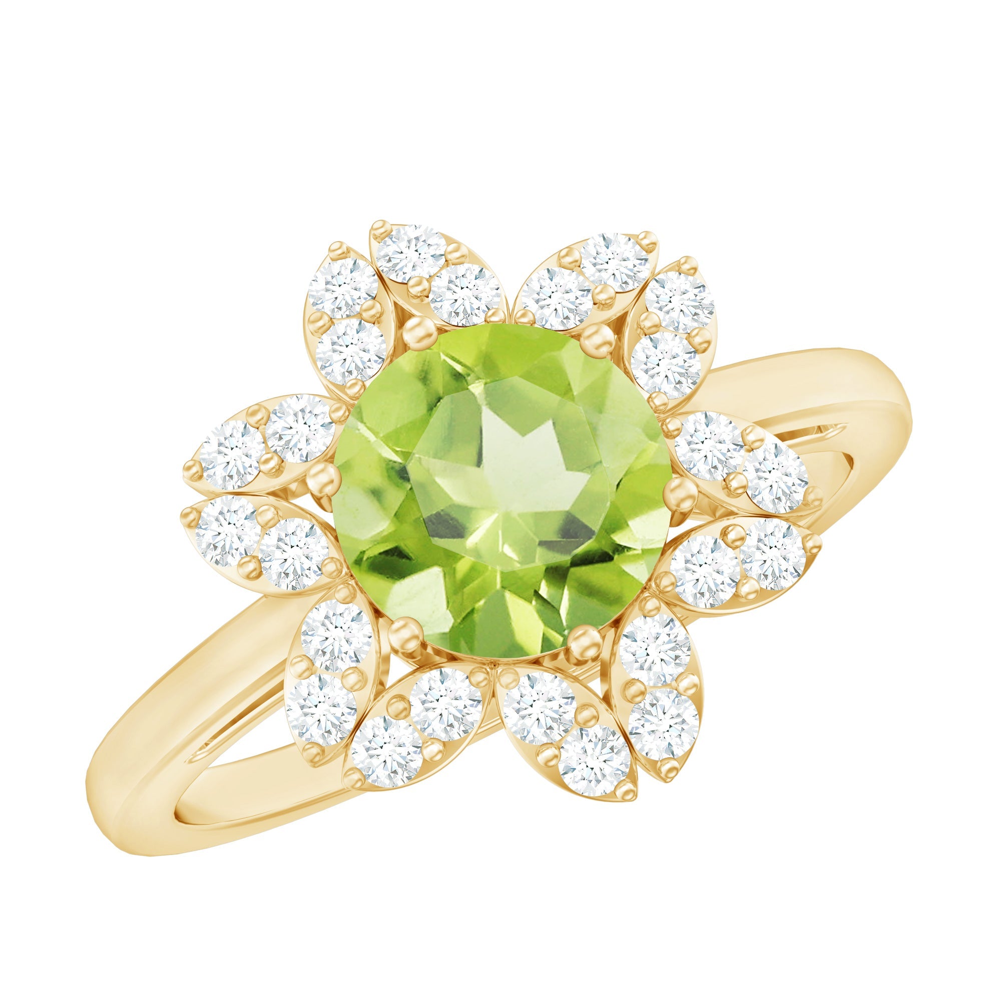 Peridot Engagement Ring – 2 Carat Natural Round Cut Peridot with Diamond Accents