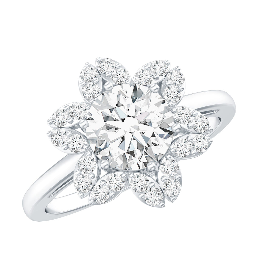 Moissanite Flower Halo Ring – Certified Sparkling Engagement Jewelry for Women