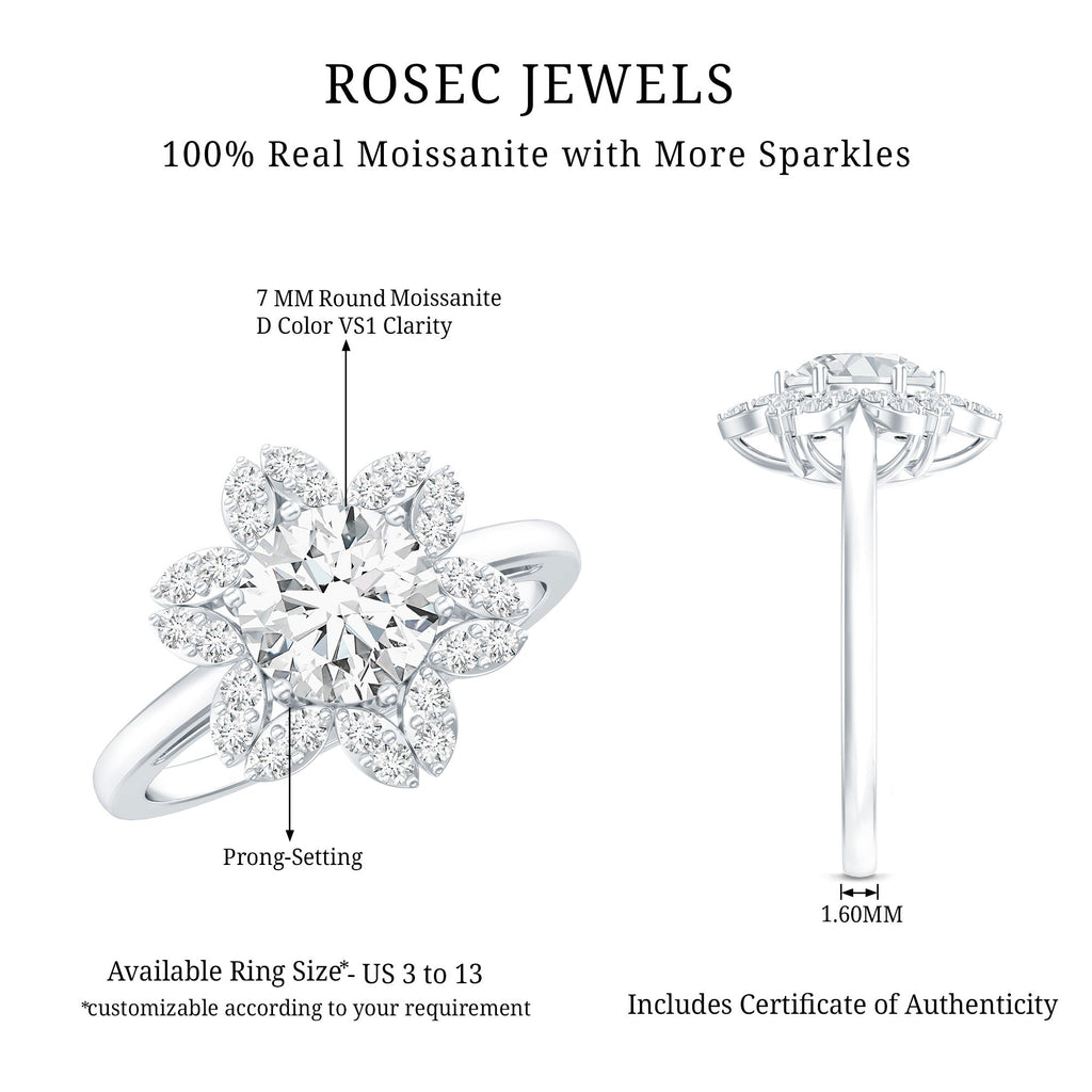 Moissanite Flower Halo Ring – Certified Sparkling Engagement Jewelry for Women