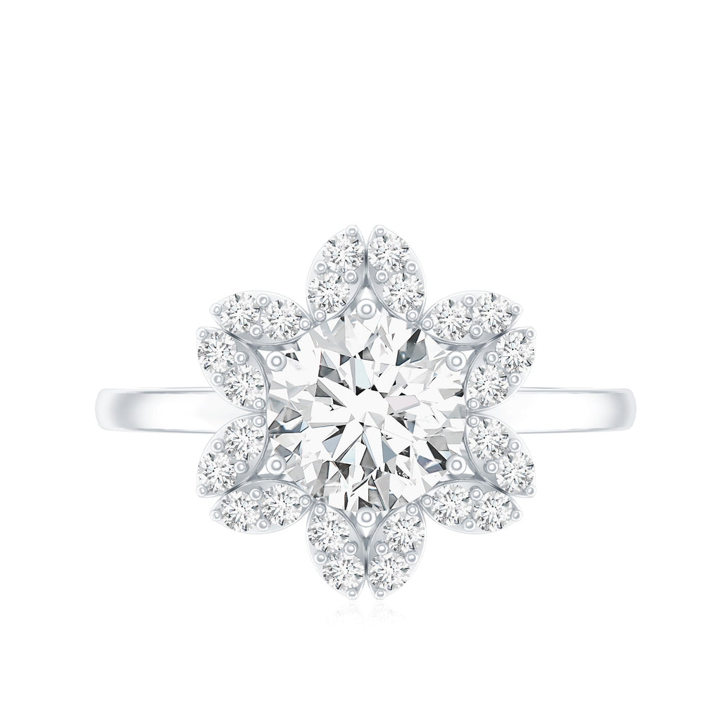 Moissanite Flower Halo Ring – Certified Sparkling Engagement Jewelry for Women