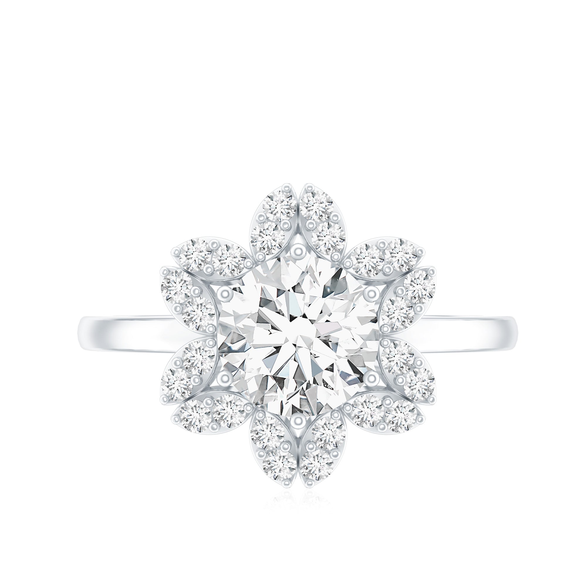 Moissanite Flower Halo Ring – Certified Sparkling Engagement Jewelry for Women