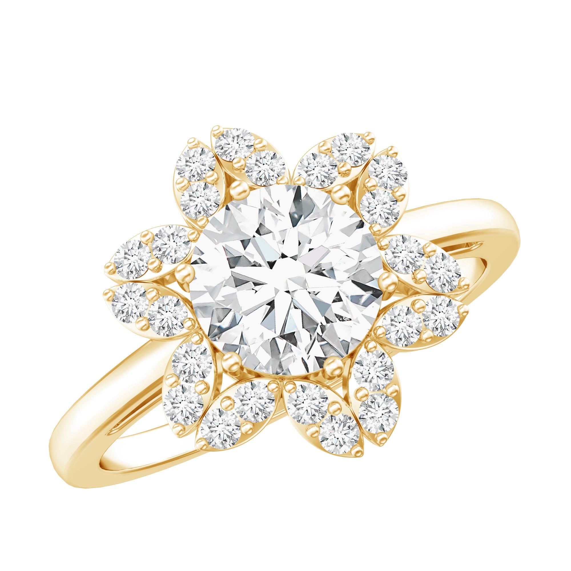 Moissanite Flower Halo Ring – Certified Sparkling Engagement Jewelry for Women