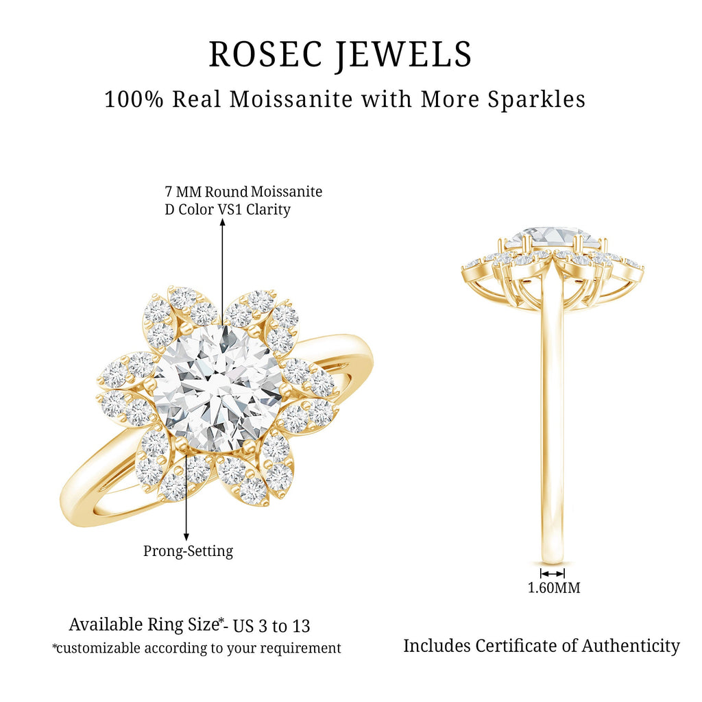 Moissanite Flower Halo Ring – Certified Sparkling Engagement Jewelry for Women
