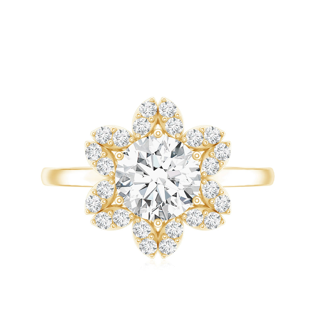 Moissanite Flower Halo Ring – Certified Sparkling Engagement Jewelry for Women