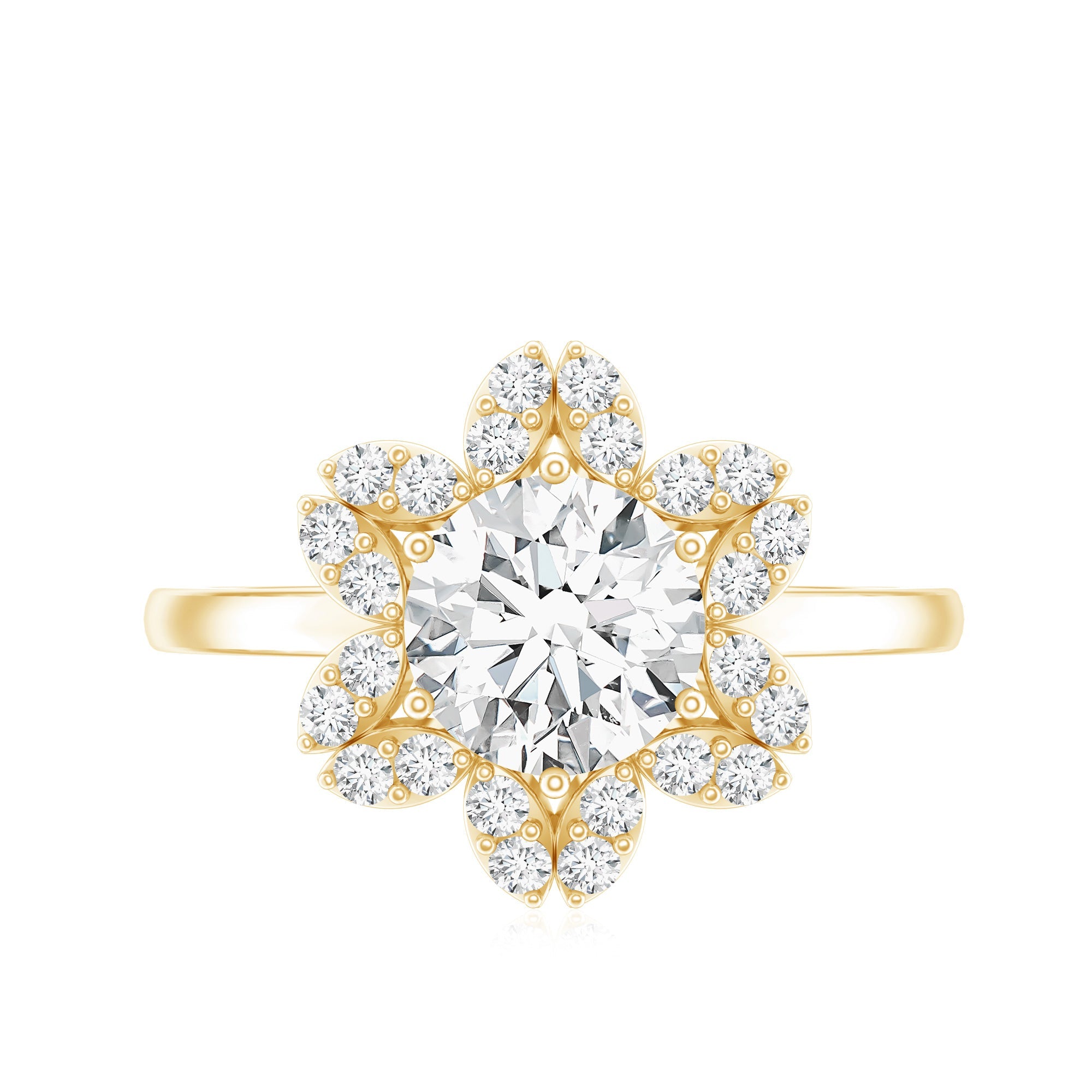 Moissanite Flower Halo Ring – Certified Sparkling Engagement Jewelry for Women