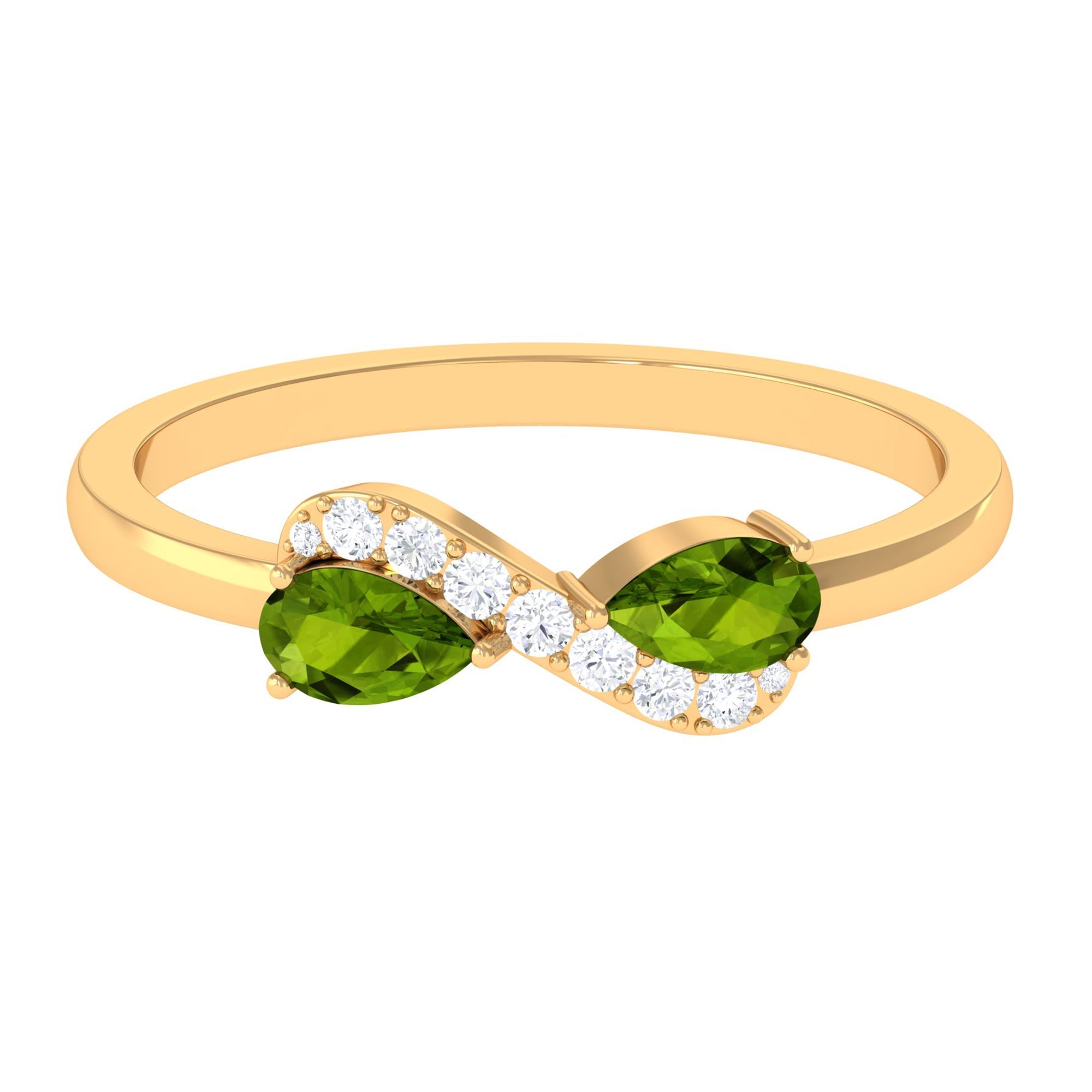 Peridot Promise Ring – Two Stone Pear Shape Ring with Diamond Accent