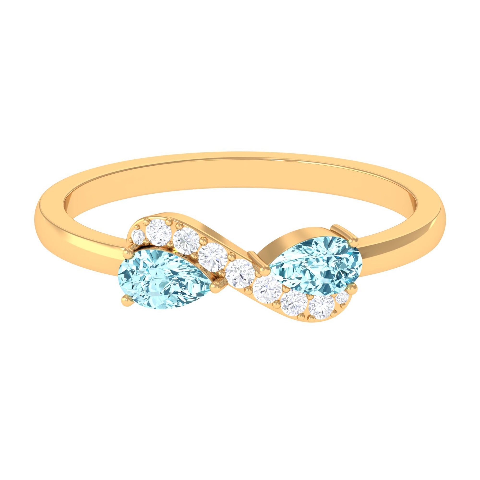 Aquamarine Promise Ring – Pear Shape Infinity Ring With Diamond Accents