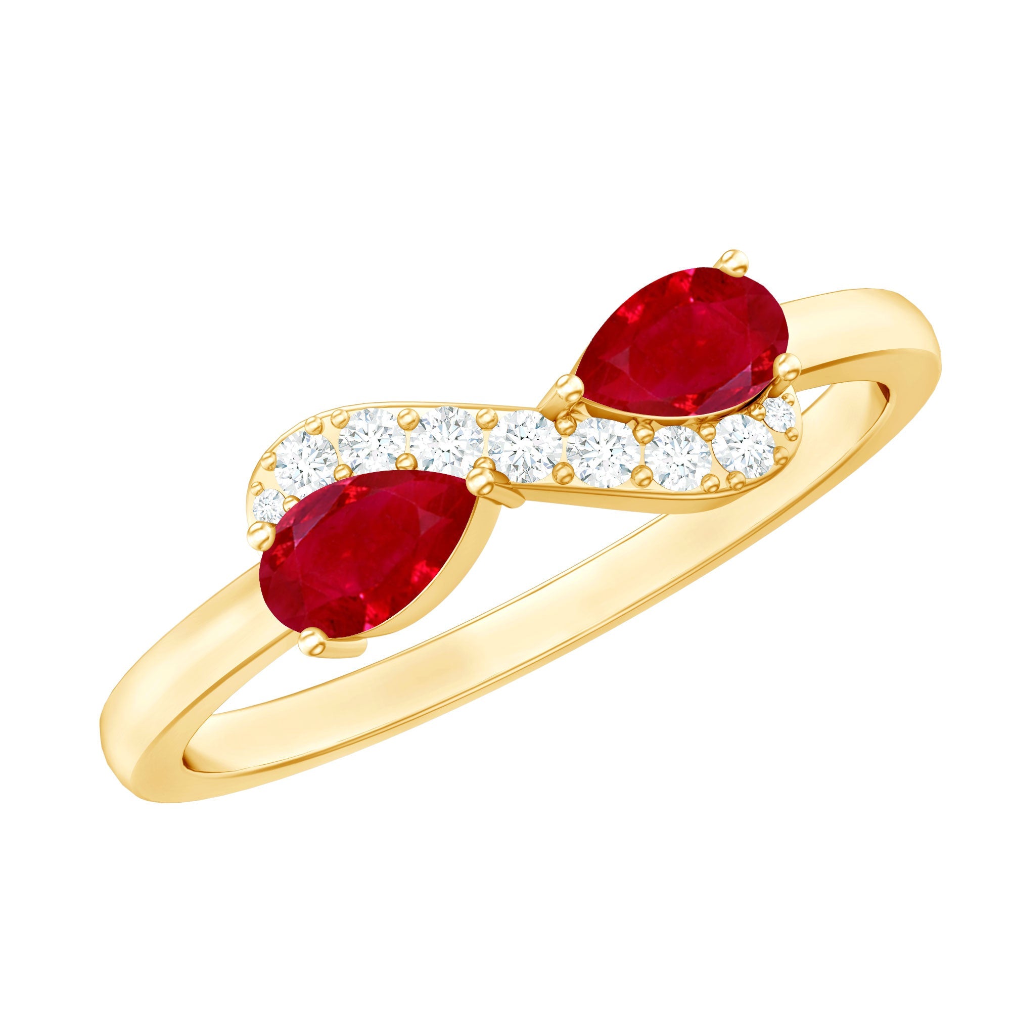 Ruby Promise Ring – Infinity Knot Two Stone Band With Pear Shaped Ruby