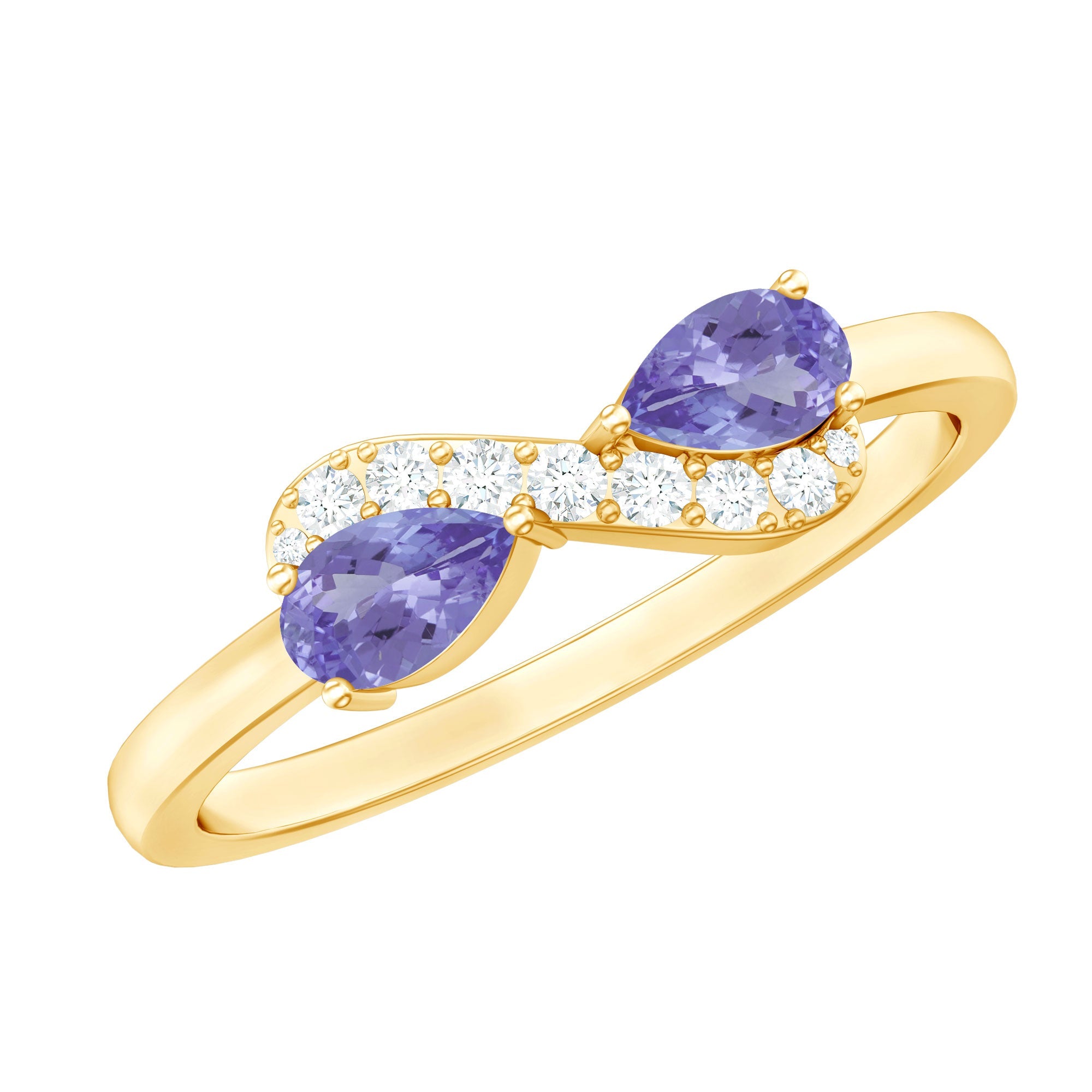 Tanzanite Promise Ring – Two Stone Pear Shape With Diamond Infinity Knot