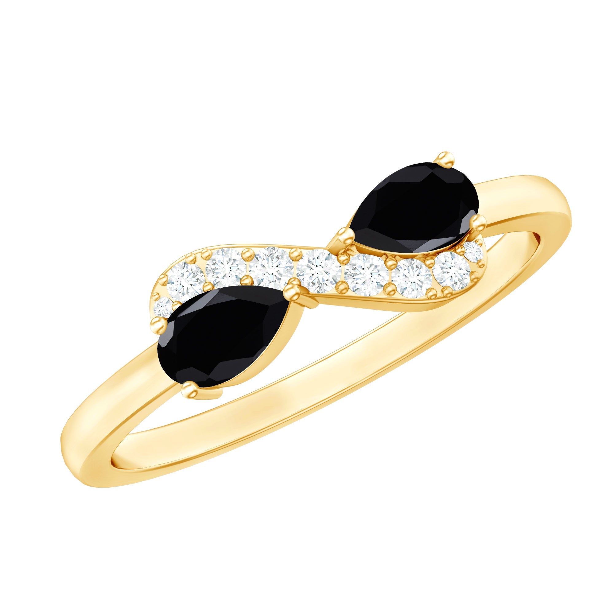 Natural Black Spinel Diamond 2 Stone Promise Ring in East West Style