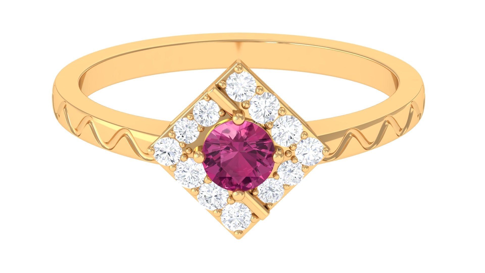 Pink Tourmaline Ring – Minimalist Jewelry With Textured Band & Sparkling Diamond
