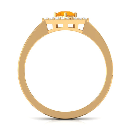 0.4 Carat Minimal Fire Opal and Diamond Textured Ring