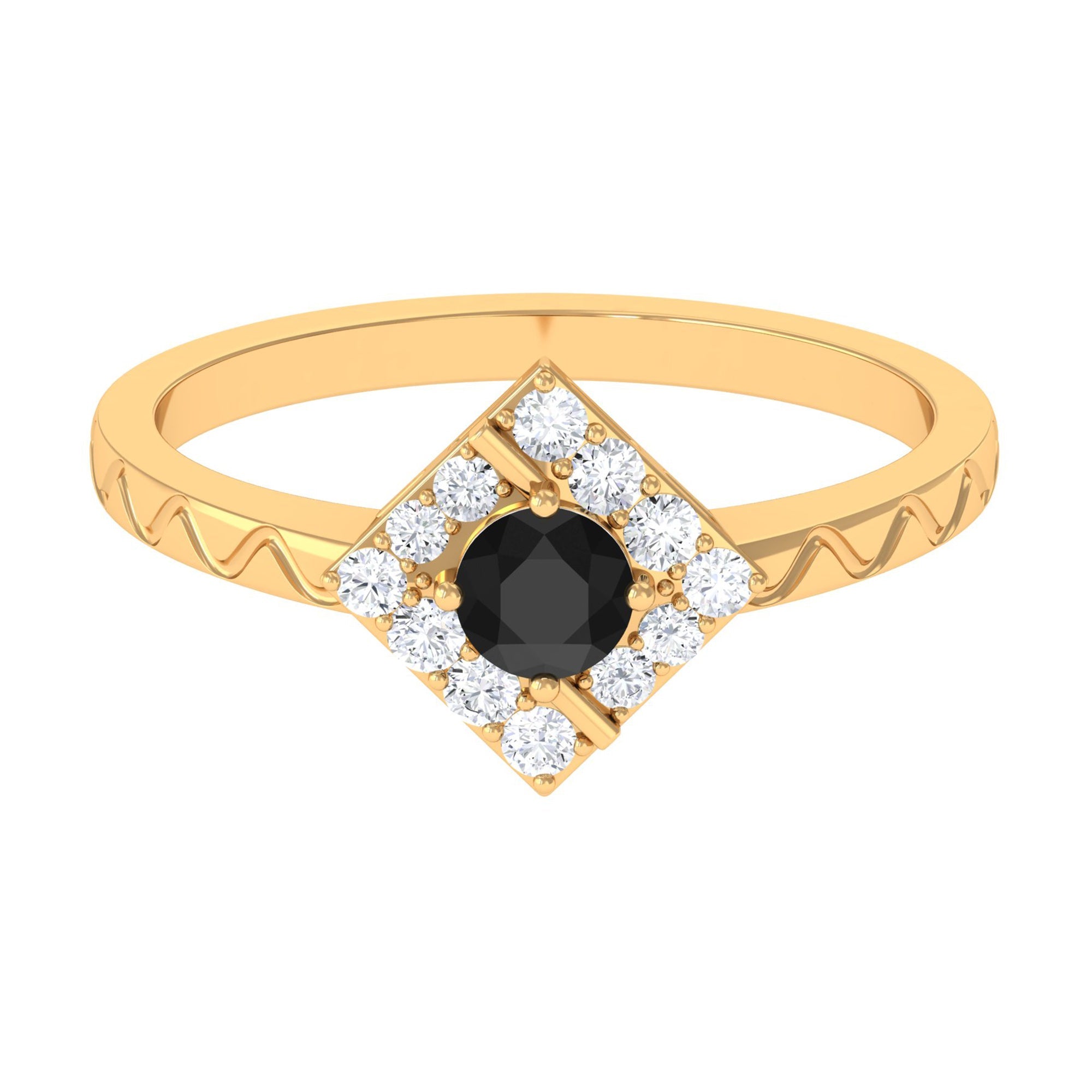 0.4 Carat Black Spinel and Diamond Textured Ring