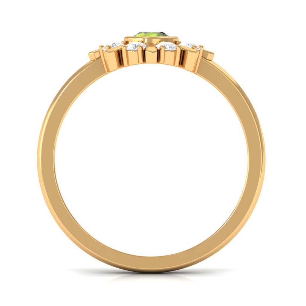 0.50 CT Natural Peridot Statement Ring with Diamond Stones