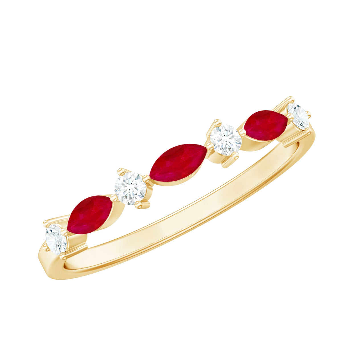 Ruby Diamond Eternity Ring – Marquise Ruby Half Eternity Anniversary Band
