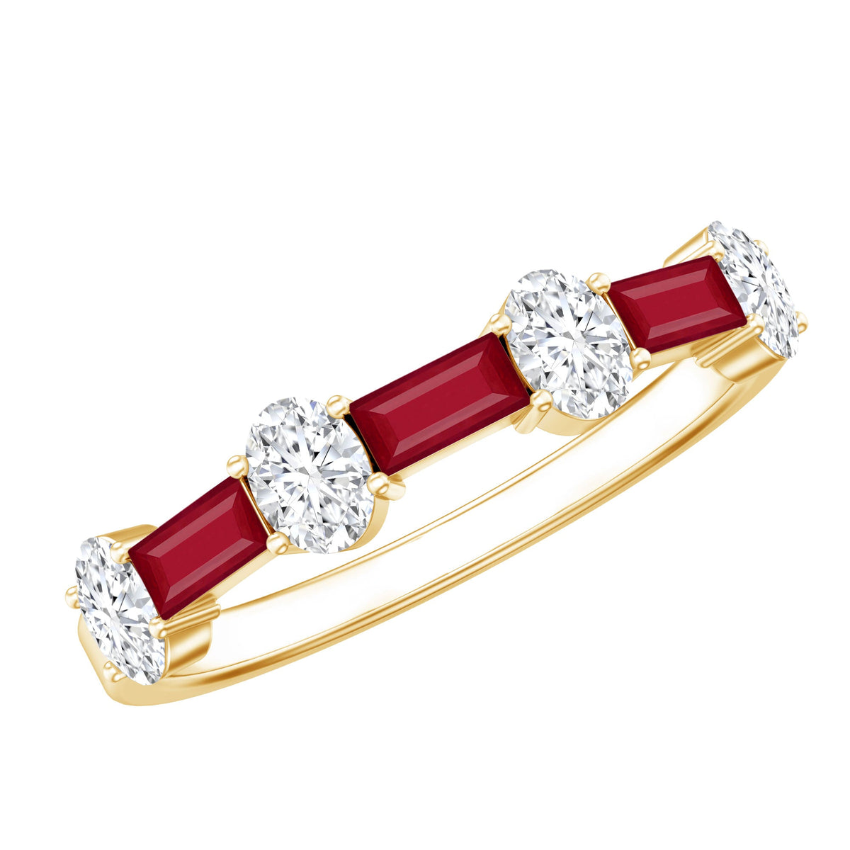 Ruby Diamond Eternity Ring – Half Eternity Band with Lab Grown Diamonds & Baguette Cut Rubies