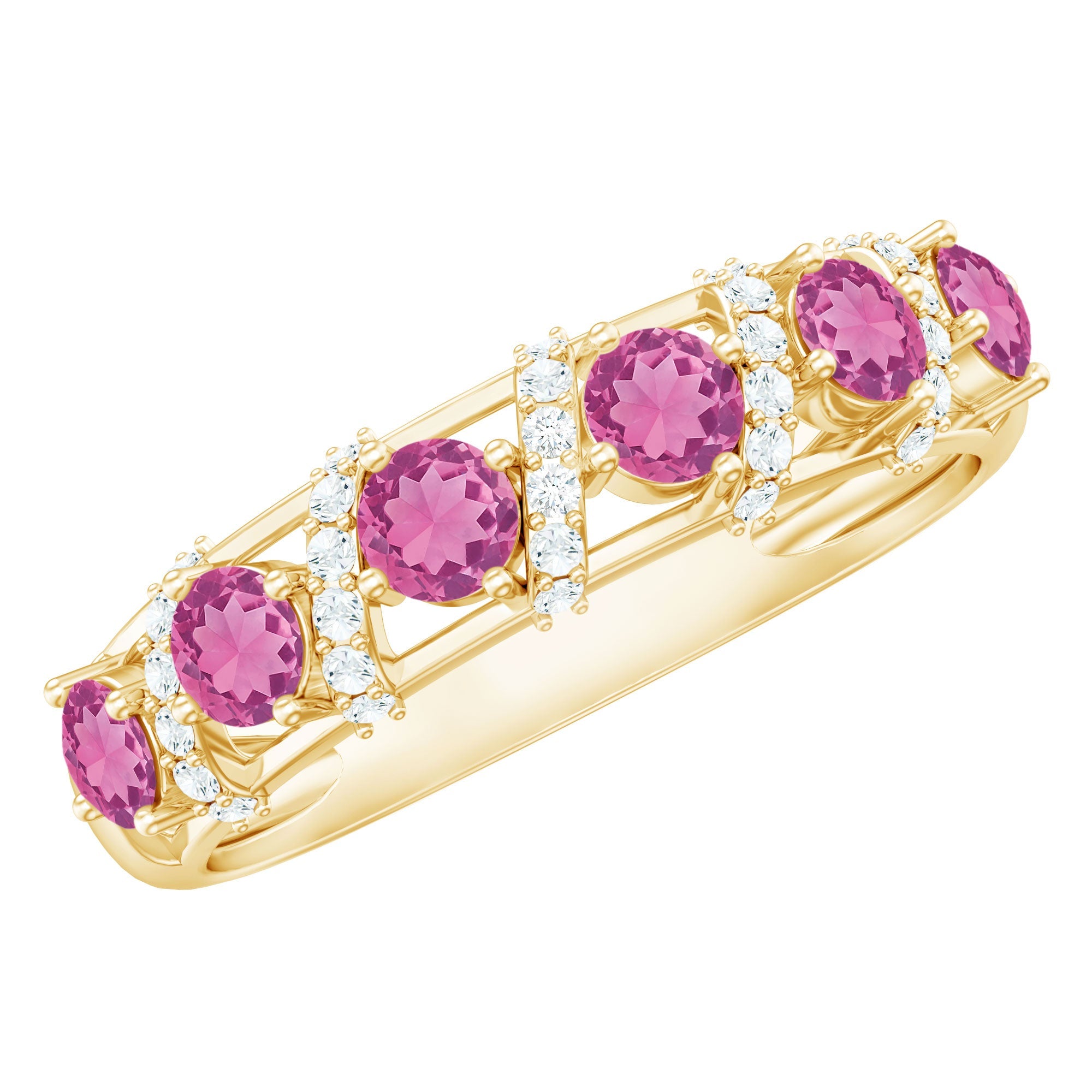Pink Tourmaline Ring – Designer Wedding Band | Half Eternity Diamond Anniversary