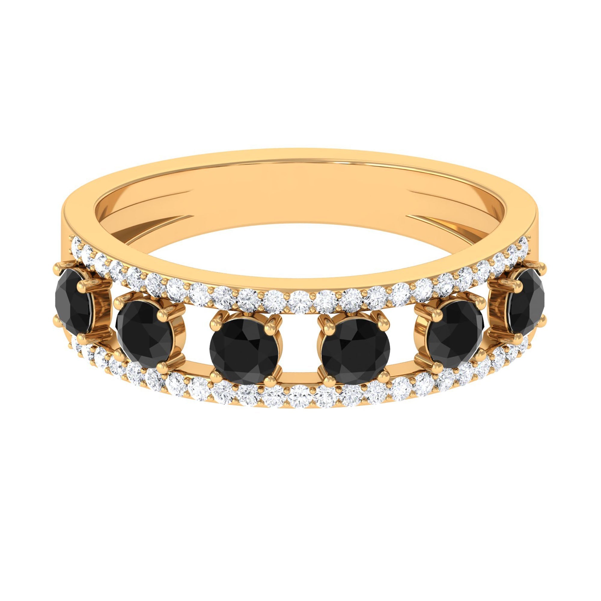 Black Spinel Anniversary Band Ring with Diamond