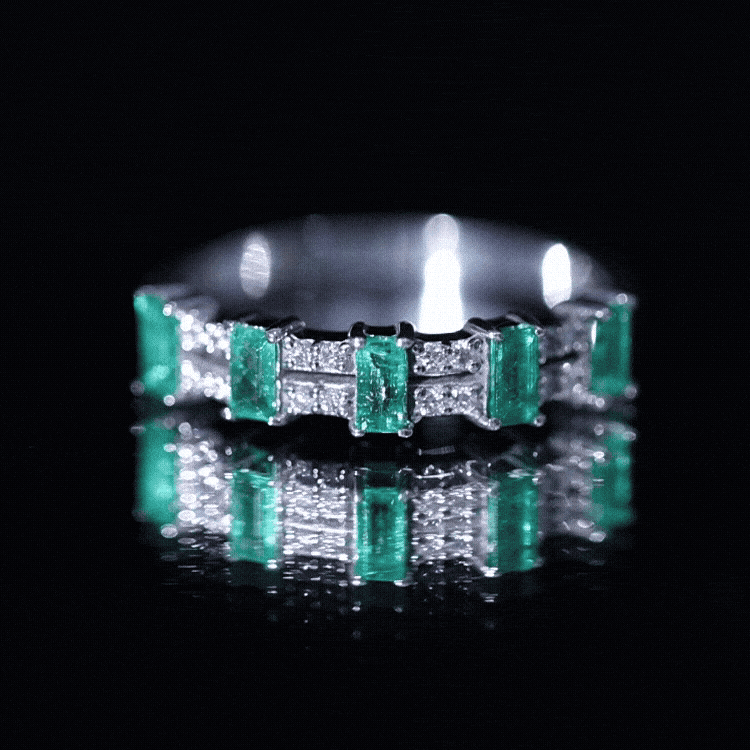 Emerald Eternity Band – Half Eternity Band with Baguette Cut Emeralds & Diamonds