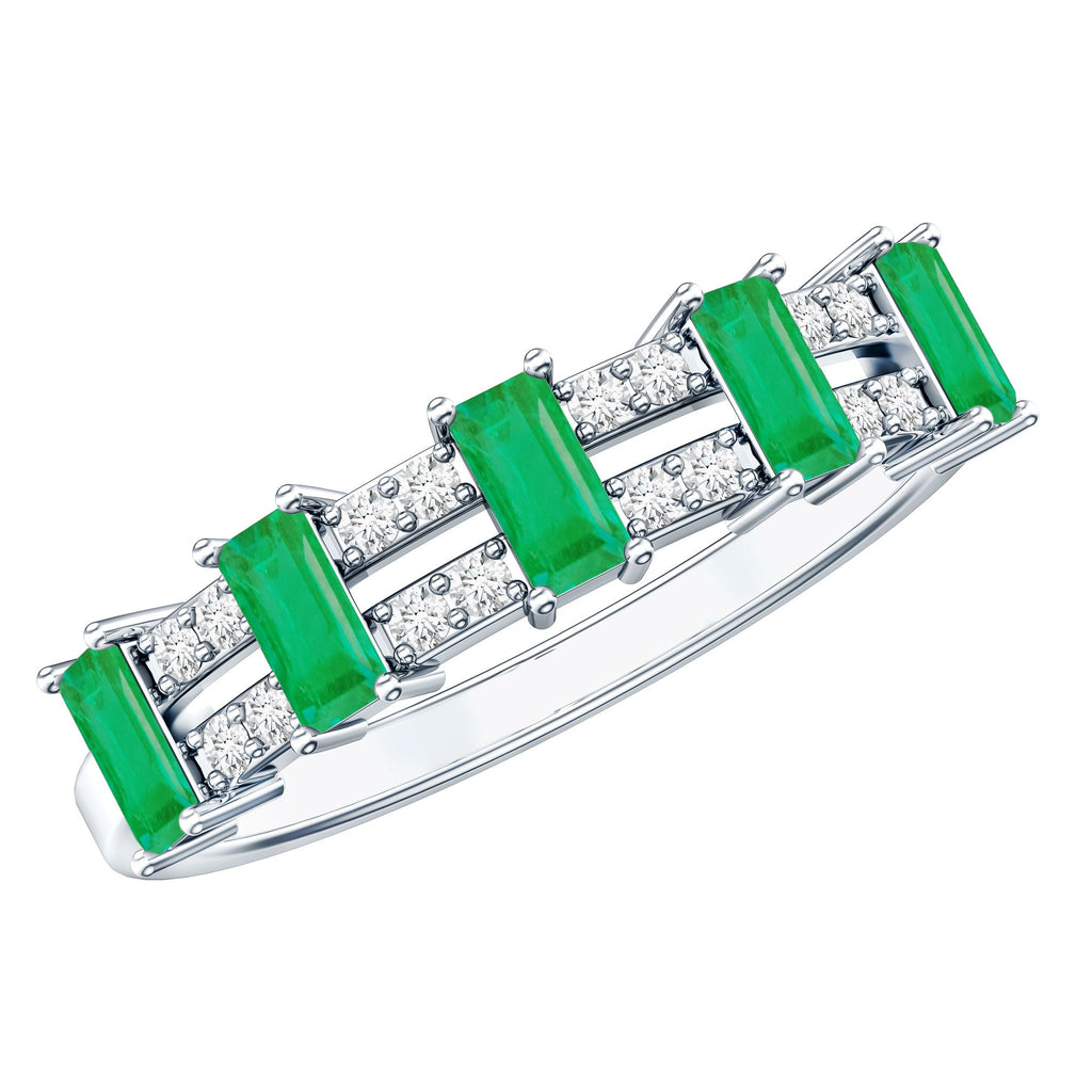 Emerald Eternity Band – Half Eternity Band with Baguette Cut Emeralds & Diamonds