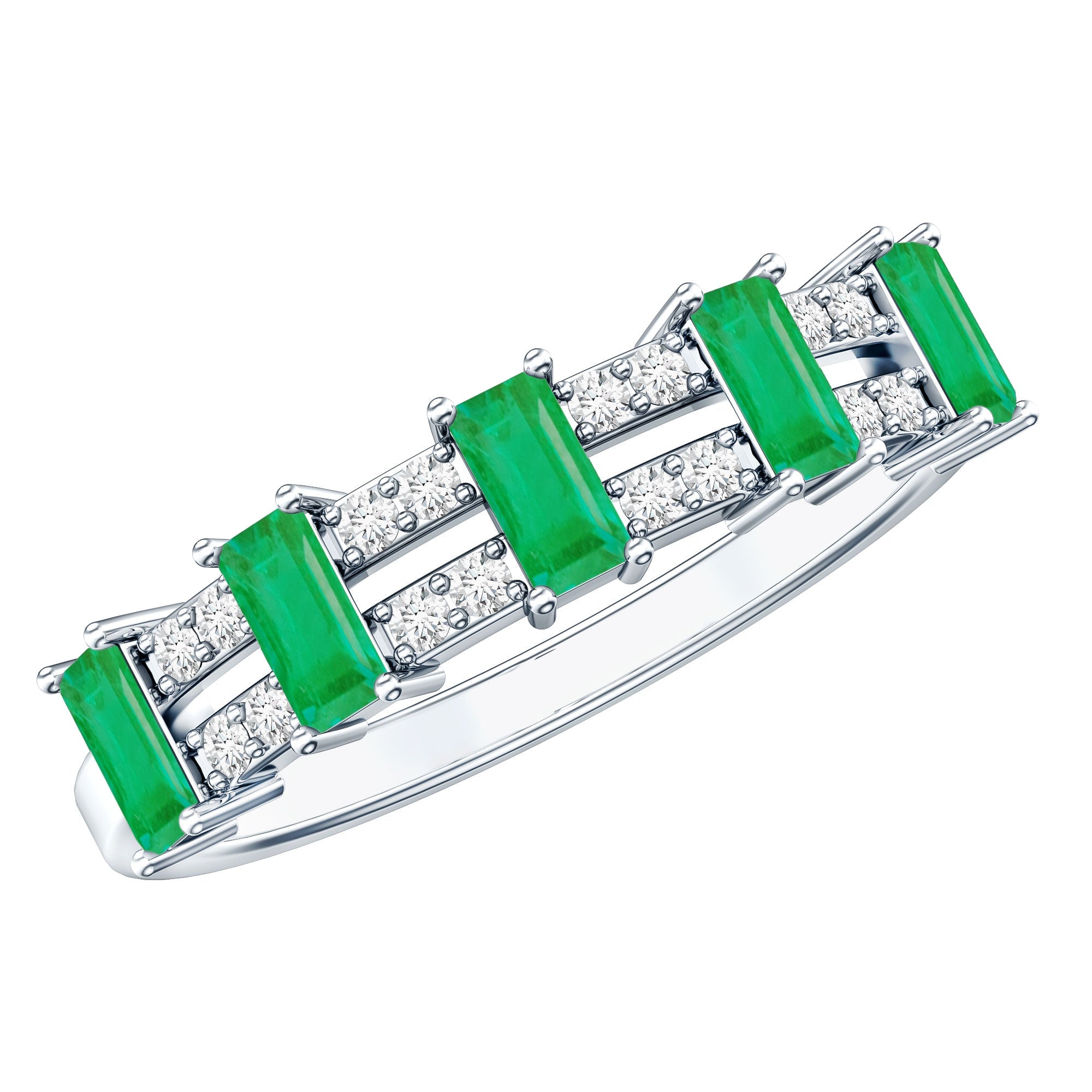 Emerald Eternity Band – Half Eternity Band with Baguette Cut Emeralds & Diamonds