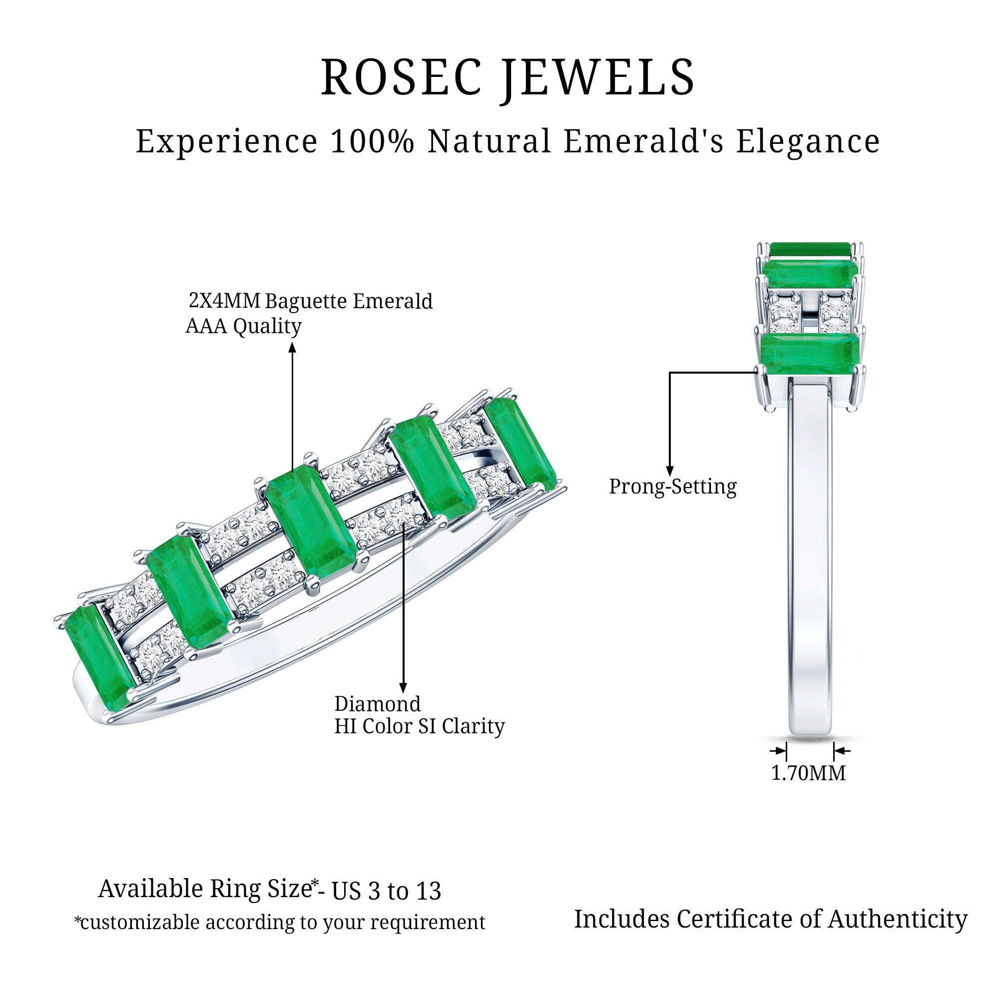 Emerald Eternity Band – Half Eternity Band with Baguette Cut Emeralds & Diamonds