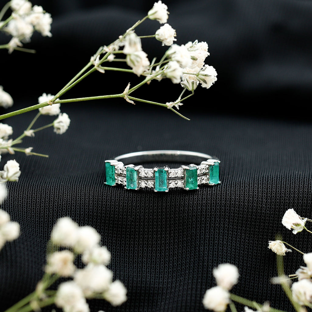 Emerald Eternity Band – Half Eternity Band with Baguette Cut Emeralds & Diamonds