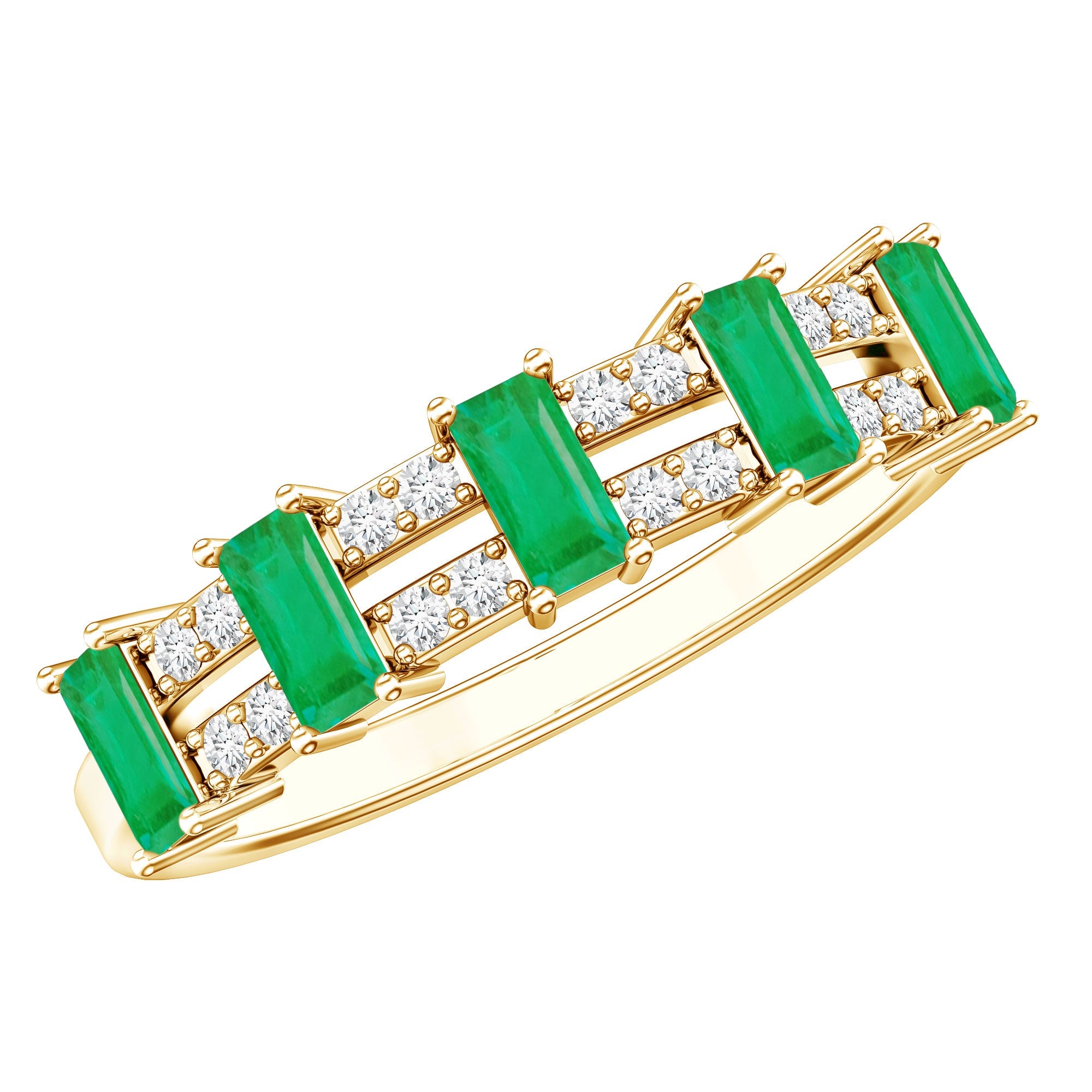 Emerald Eternity Band – Half Eternity Band with Baguette Cut Emeralds & Diamonds
