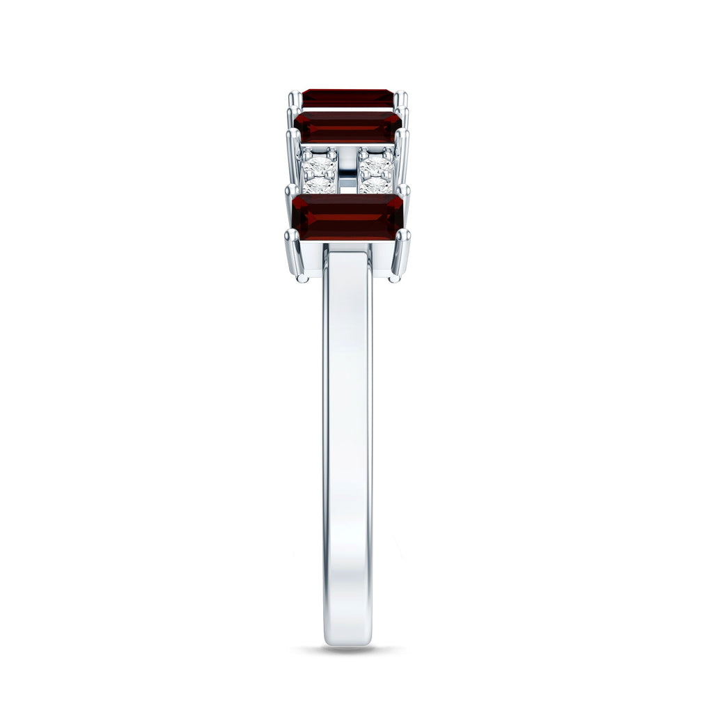 Natural Baguette Garnet Half Eternity Band with Diamond