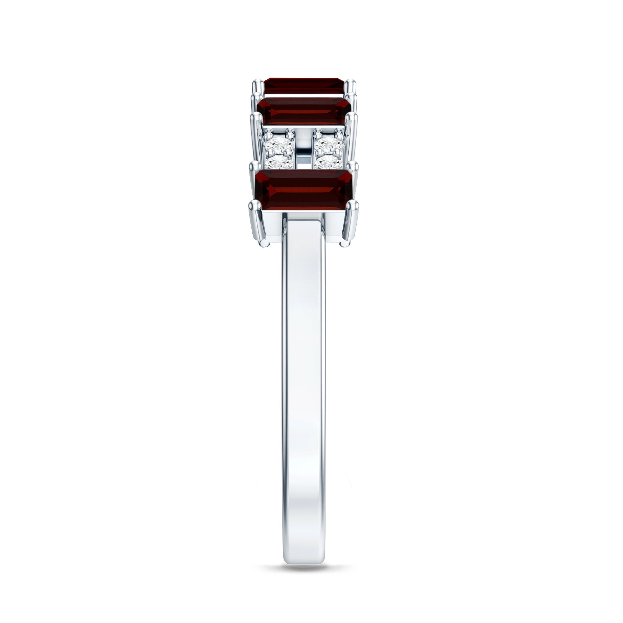 Natural Baguette Garnet Half Eternity Band with Diamond
