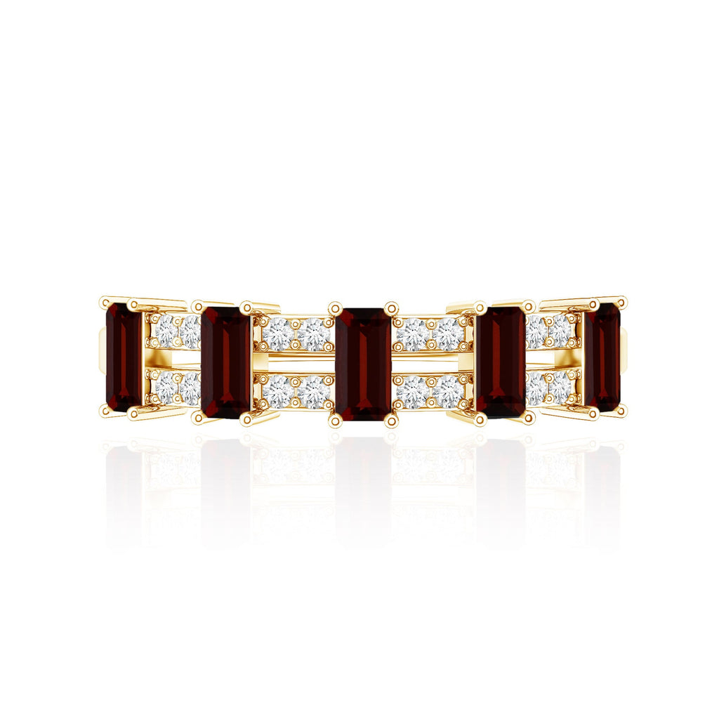 Natural Baguette Garnet Half Eternity Band with Diamond