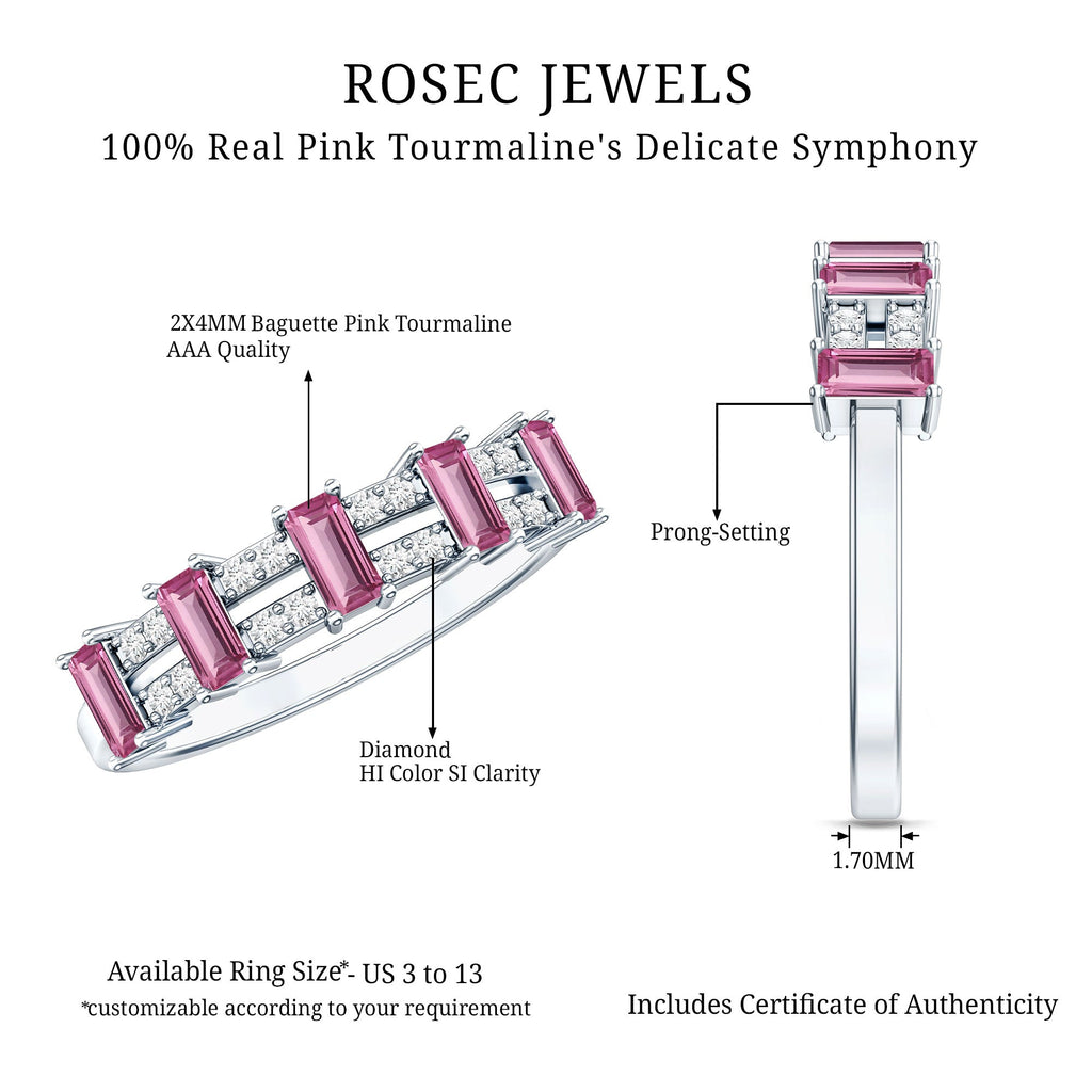 Pink Tourmaline Ring – Wide Half Eternity Diamond Gemstone Band in Rose Gold