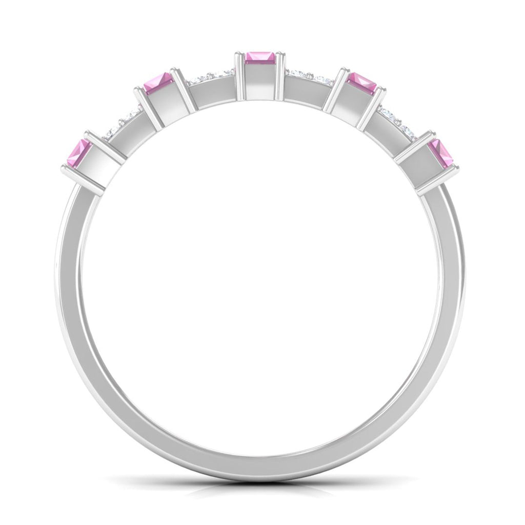 Pink Tourmaline Ring – Wide Half Eternity Diamond Gemstone Band in Rose Gold