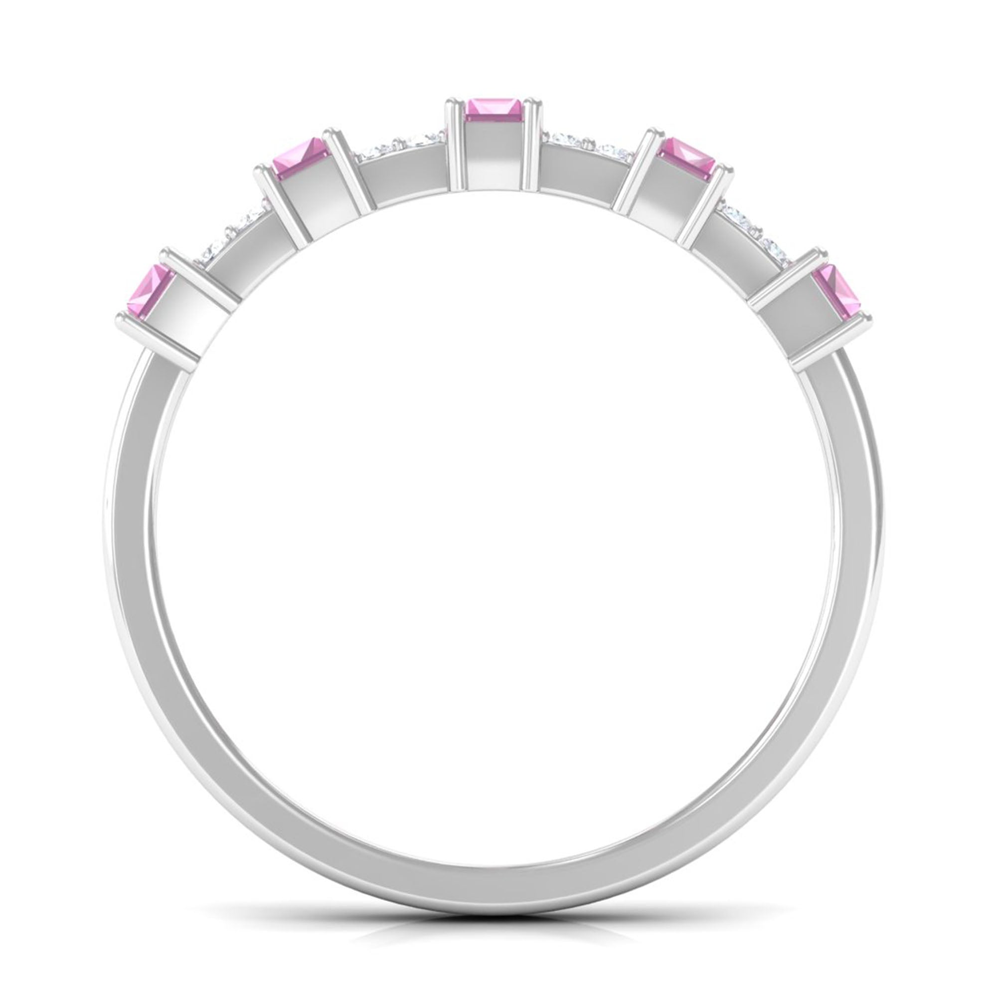 Pink Tourmaline Ring – Wide Half Eternity Diamond Gemstone Band in Rose Gold